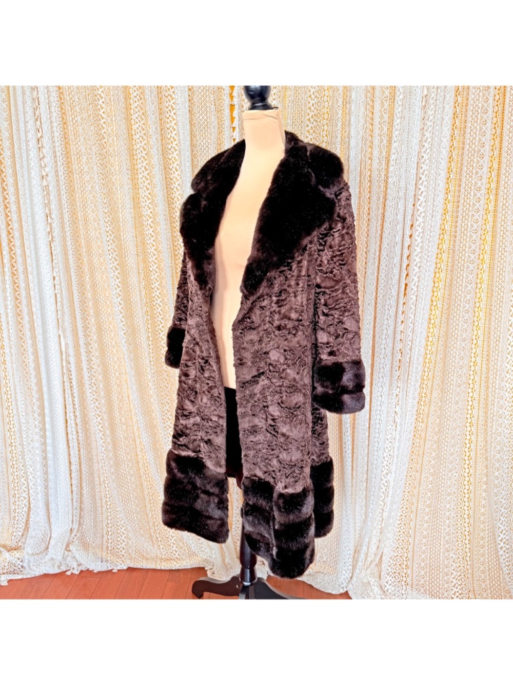 VTG 70s MCM Penny Lane Brown Faux Fur Mouton Mobwife Mod Hippie Bohemian Coat S - Picture 8 of 17